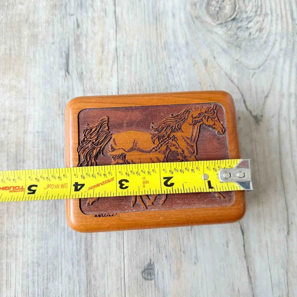 Vintage Horse Wood Jewelry Trinket Box Made in USA Western Equestrian Wilderness